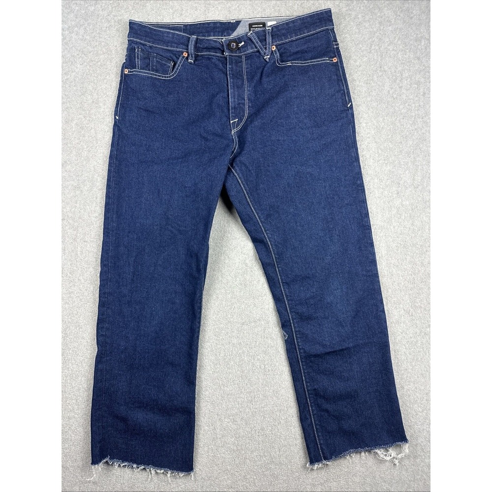 Volcom Jeans Mens 34x26 Blue Kinkade Cutoff Crop Stretch Dark Denim Surf Skate